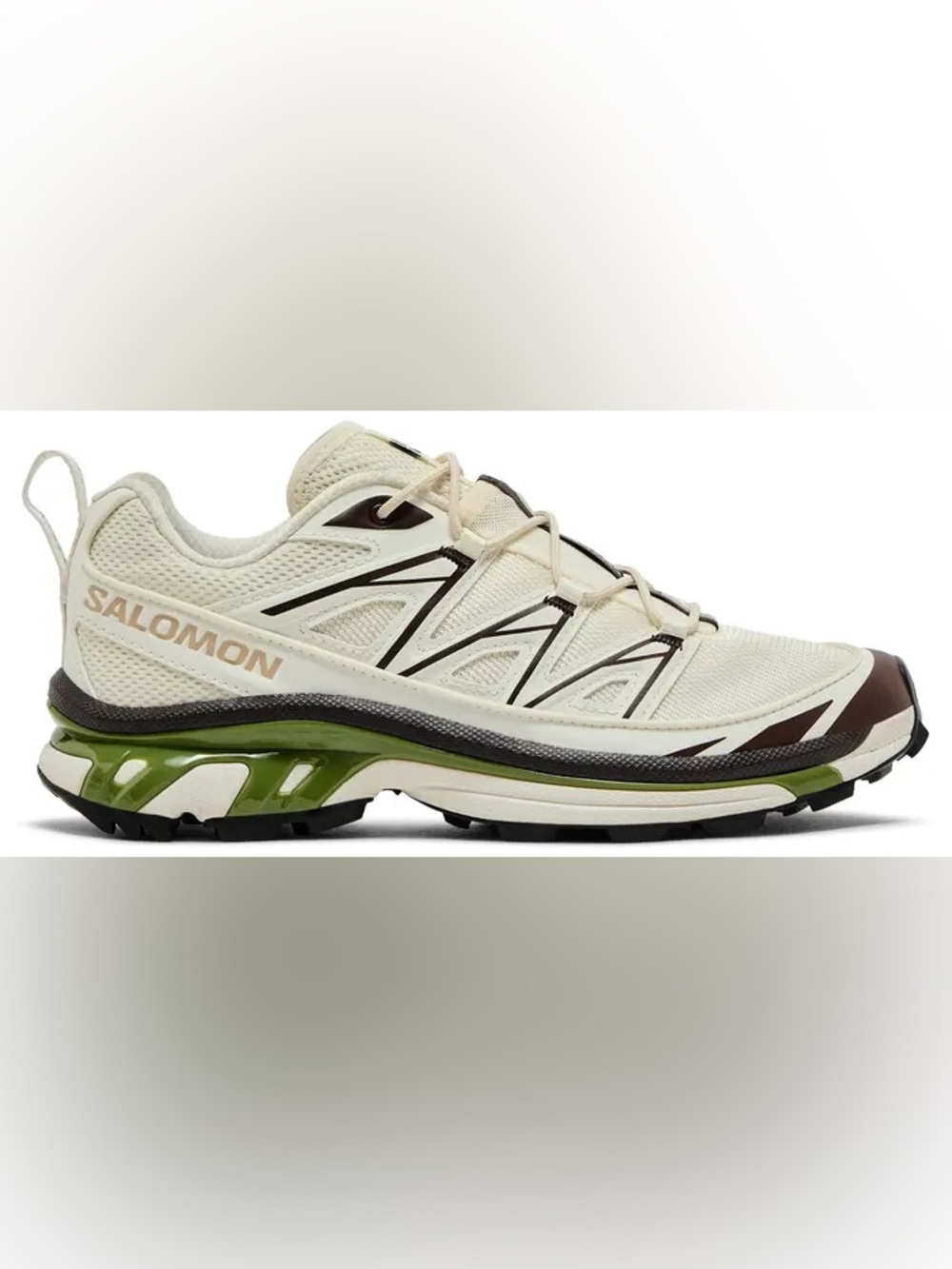 Salomon XT-6 Expanse Vanilla Ice Black Coffee Sneaker with Green Accent